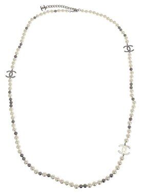Chanel Chain Necklace Silver Artificial Pearl B16S